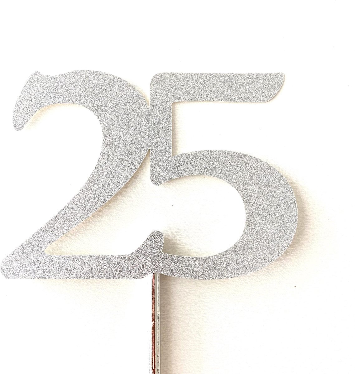 Taarttopper| Cake topper | Taartversiering| Verjaardag| Cijfers | 25 | Zilver glitter|14 cm| karton